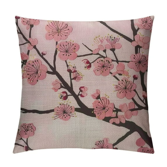 Nawypu Spring Pillow Decorative Throw Pillow Cover, Pink Chinese Cherry Blossom Flower Japan Plum Branch Double Sided Square Pillow Cases Pillowcase Sofa Cushion