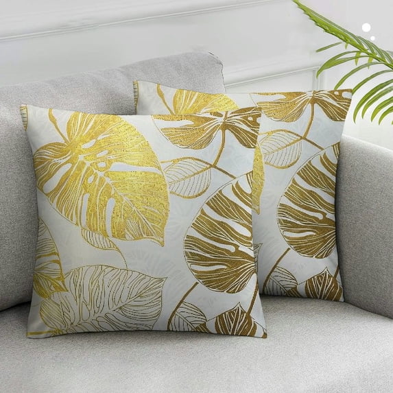 Nawypu Spring Pillows Decorative Throw Pillow Covers 2pcs, Tropical Monstera Palm Leaf Floral Print Fabric Double Sided Square Pillow Cases Pillowcase Sofa Cushion White