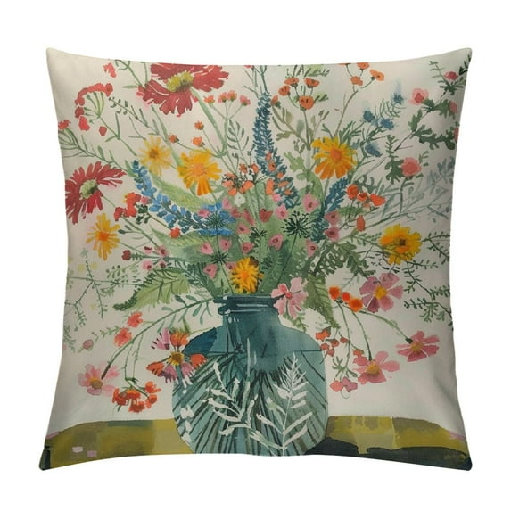 Nawypu Spring Sage Green Pillow Covers 18x18 Inch, Wildflower Plant Mason Jar Throw Pillow Cover Square Cushion Cover for Home Sofa Patio Bedroom Livingroom