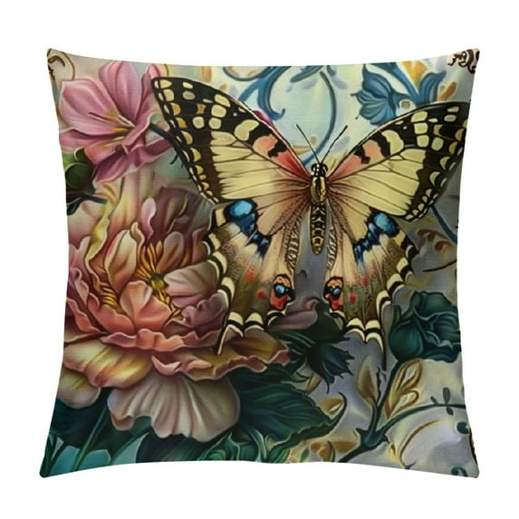 Nawypu Spring Summer Butterfly Throw Pillow Covers Outdoor Butterfly Quato Farmhouse Pillowcover for Bench Sofa Home Outdoor Spring Decor,