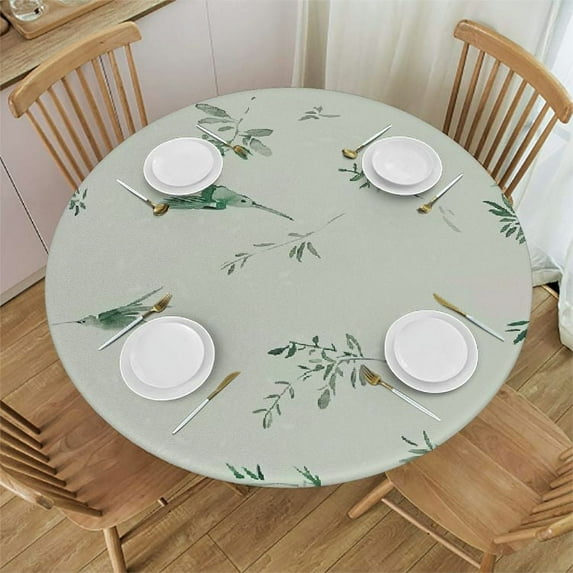 Nawypu Spring Summer Eucalyptus Floral Table Cloth Round Spring Sage Green Leaves Tablecloth Spring Floral Decorations Tabletop Cover for Home Kitchen Dining Room Holiday Party Decor