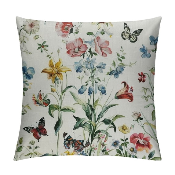 Awypu Spring Summer Floral Pillow Covers 18x18 Inch Sage Green Wild Flower Leaf Throw Pillows Cover Farmhouse Plant Pillowcase Outdoor Decorative Square Cushion Cover for Couch Bed Sofa Decor