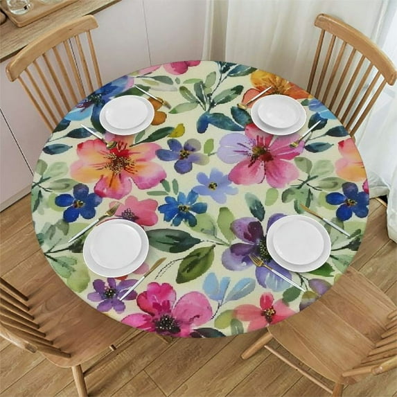 Nawypu Spring Summer Floral Round Tablecloth Flower Table Clothes Multicolor Rustic Reusable Circle Table Cover for Picnic Party Dining Room Home Indoor Outdoor Decor