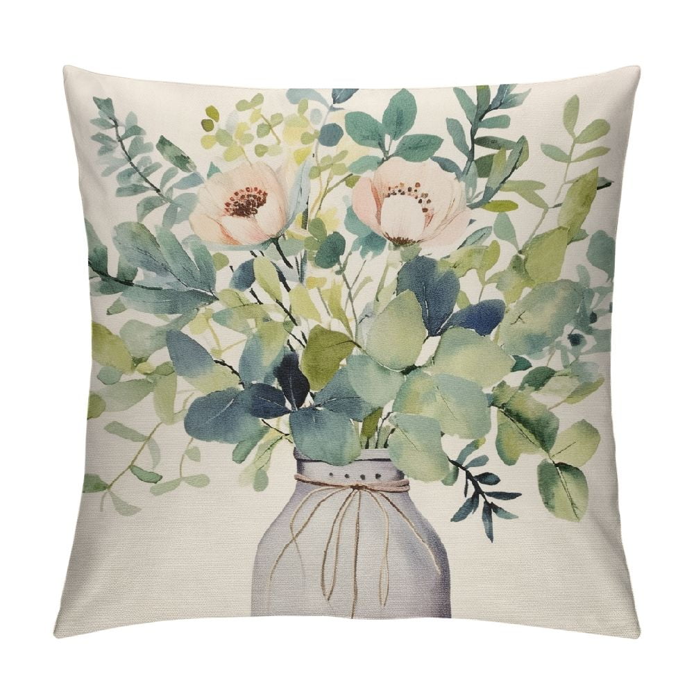 Nawypu Spring Summer Leaf Pillow Covers Watercolor Eucalyptus Leaves