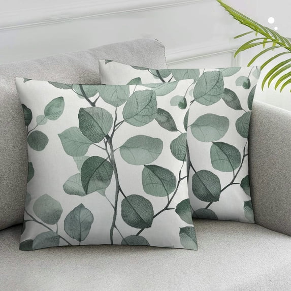 Nawypu Spring Summer Pillow Cover - Green Watercolor Eucalyptus Leaf Botanical Cushion Case, Nature-Inspired Home Decor, Ideal for Spring and Summer Sofa Accent,2 Pcs