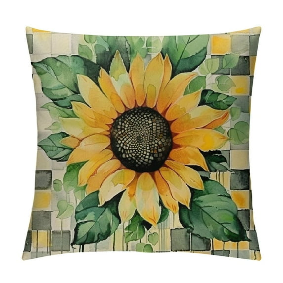 CMMY Spring Summer Pillow Covers, Yellow Sunflower Decorative Throw Pillow Covers Outdoor, Farmhouse Buffalo Plaid Home Sweet Home Spring Pillows Summer Decorations for Home Couch