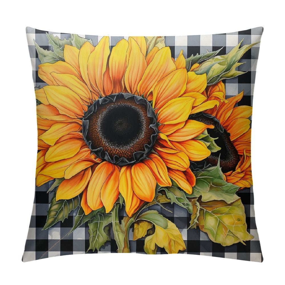 Nawypu Spring Summer Sunflower Throw Pillow Covers ,Yellow Flowers Pillow case Farmhouse Black