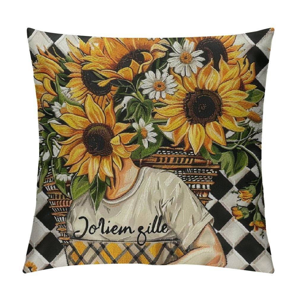 Nawypu Spring Summer Sunflower Throw Pillow Covers,Yellow Flowers Pillow case Farmhouse Black