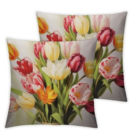 Nawypu Square Throw Pillow Covers Beautiful Tulips Flowers Vintage Floral Design Pillow Cases Decorative for Home Bedroom Sofa Pillowcases Standard 2pcs