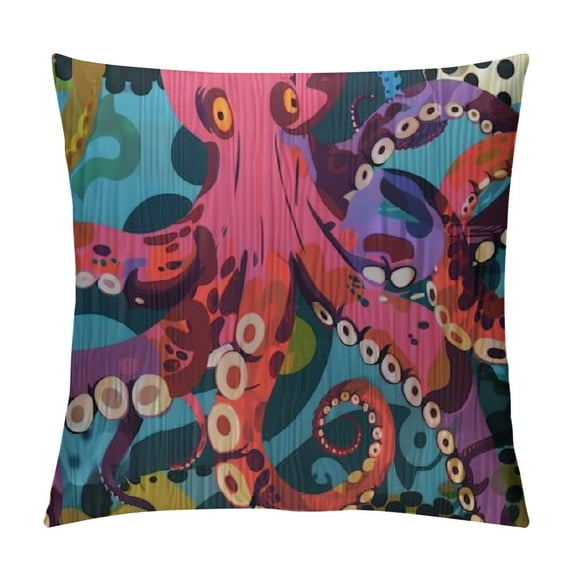 Nawypu Square Throw Pillow Covers Cartoon Funny Colorful Octopus Pattern Pillow Cases Decorative for Home Bedroom Sofa Pillowcases Standard