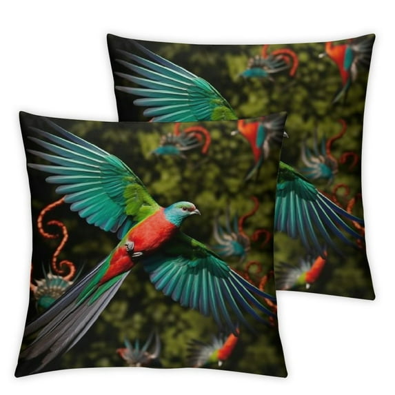 Nawypu Square Throw Pillow Covers Decorative Cushion Cover 2PCS, Green and Red Bird 2 Pack Soft Pillowcase Protector Sham for Sofa Couch Bedroom Home Decoration