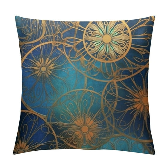 Nawypu Square Throw Pillow Covers Golden Blue Mandala Bohemian Pillow Cases Decorative for Home Bedroom Sofa Pillowcases Standard