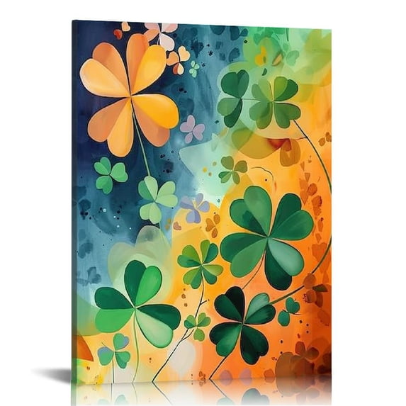 Nawypu St Patrick's Day Canvas Wall Art Prints, Watercolor Painting With Colorful Clover Leaves Artwork Pictures Print Canvas Wall Decor, Wall Art Poster for Living Room Bedroom Office Decor