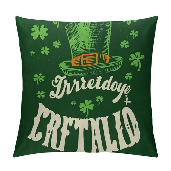 Nawypu St. Patrick's Day Pillow Covers Leaf Ireland Flag Beer Hat Square Throw Pillow Covers, Cozy Cushion Case for Men Women Boys Girls Holiday Home Decor Dark Green