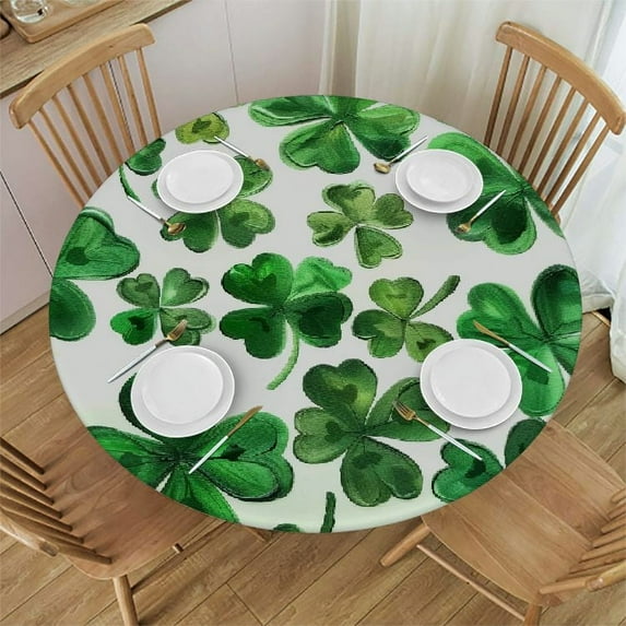 Nawypu St.Patrick's Day Tablecloth Round, Green Shamrock Table Cloth, Watercolor Clover Floral Tablecloths Fabric Farmhouse Decorative for Spring Home Kitchen Dining Party