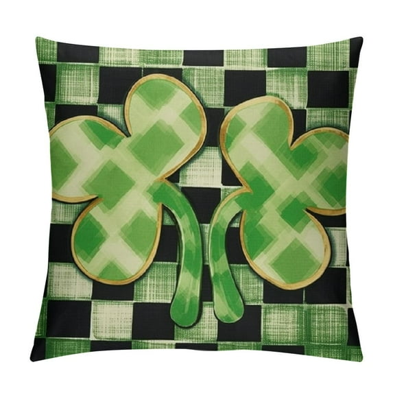Nawypu St Patricks Day Clover Buffalo Plaid Throw Pillow Cover, Polka Dot Shamrock Cushion Case Decoration for Sofa Couch