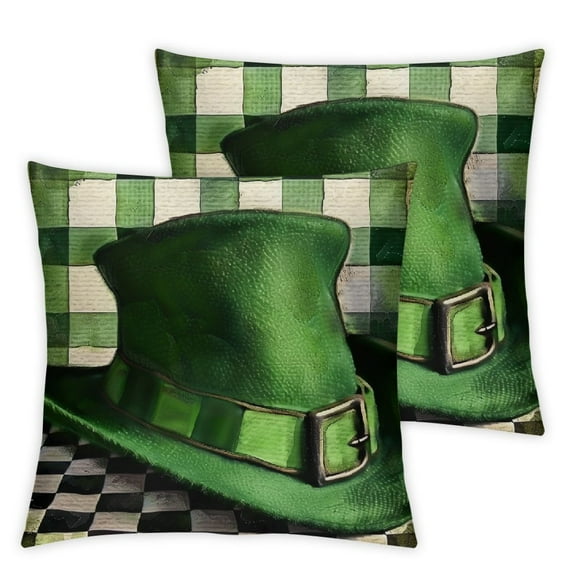 Nawypu St Patricks Day Clover Decorative Throw Pillow Cover Black White Buffalo Plaid Check Lucky Charms Shamrock Outdoor Pillowcase, Green March Hat Gift Cushion Case Home Decor 2pc