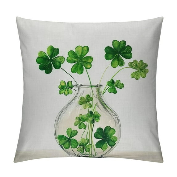 TIAOTIAOHOU St Patricks Day Lumbar Pillow Cover Lucky Clovers Vase Decor Farmhouse Decorative White Cushion Case Decorations for Sofa Couch