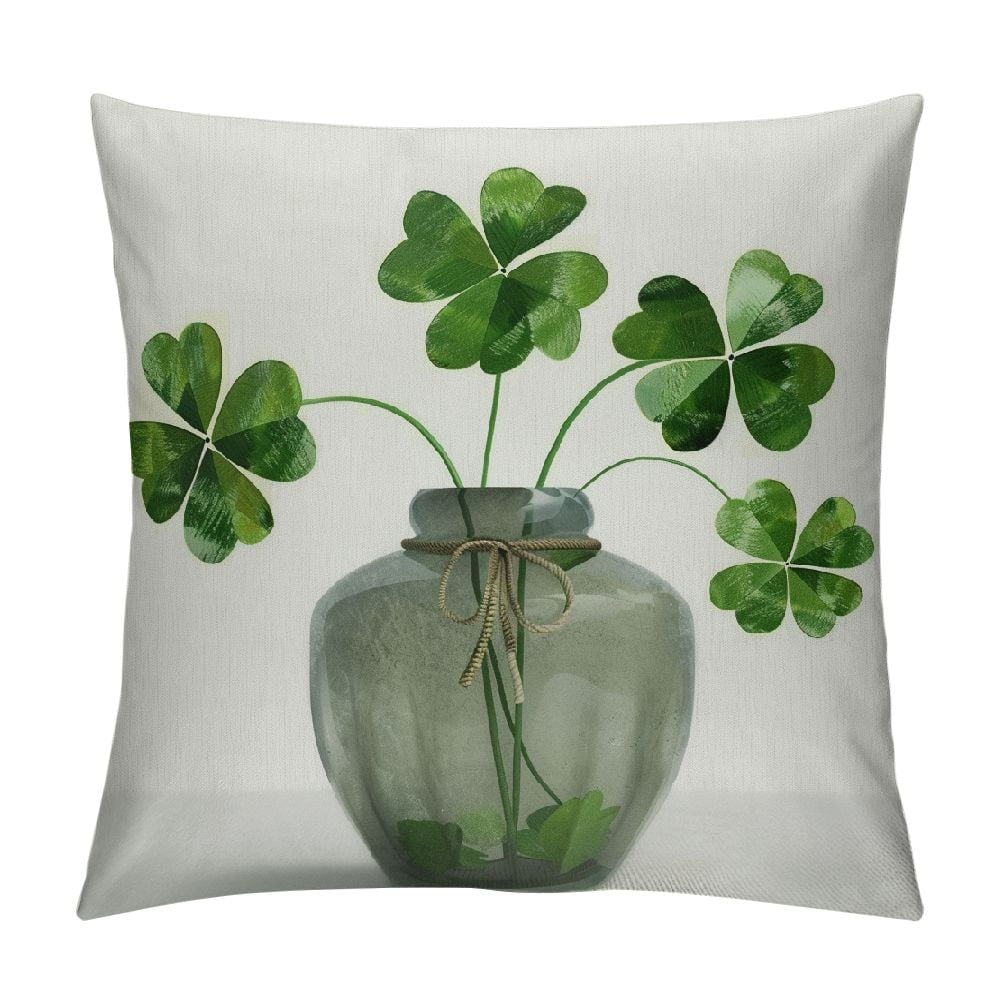 Nawypu St Patricks Day Lumbar Pillow Cover Lucky Clovers Vase Decor