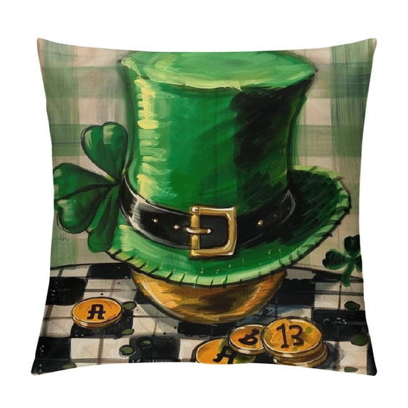 Nawypu St Patricks Day Pillow Covers Throw Pillow Covers for Black White Buffalo Plaid Lucky Charms Shamrock Outdoor Pillowcase Green March Hat Gift for Home Bedroom Sofa Decor
