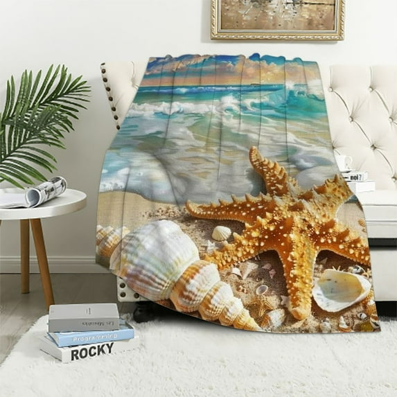 Nawypu Starfish Blanket Plush and Soft Ocean Beach Seashell Throw Gifts for Adult Men Women