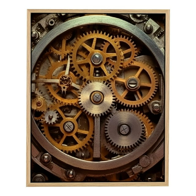 Nawypu Steampunk Canvas Wall Art Industrial Engines Picture Prints Black Gold Painting for Man