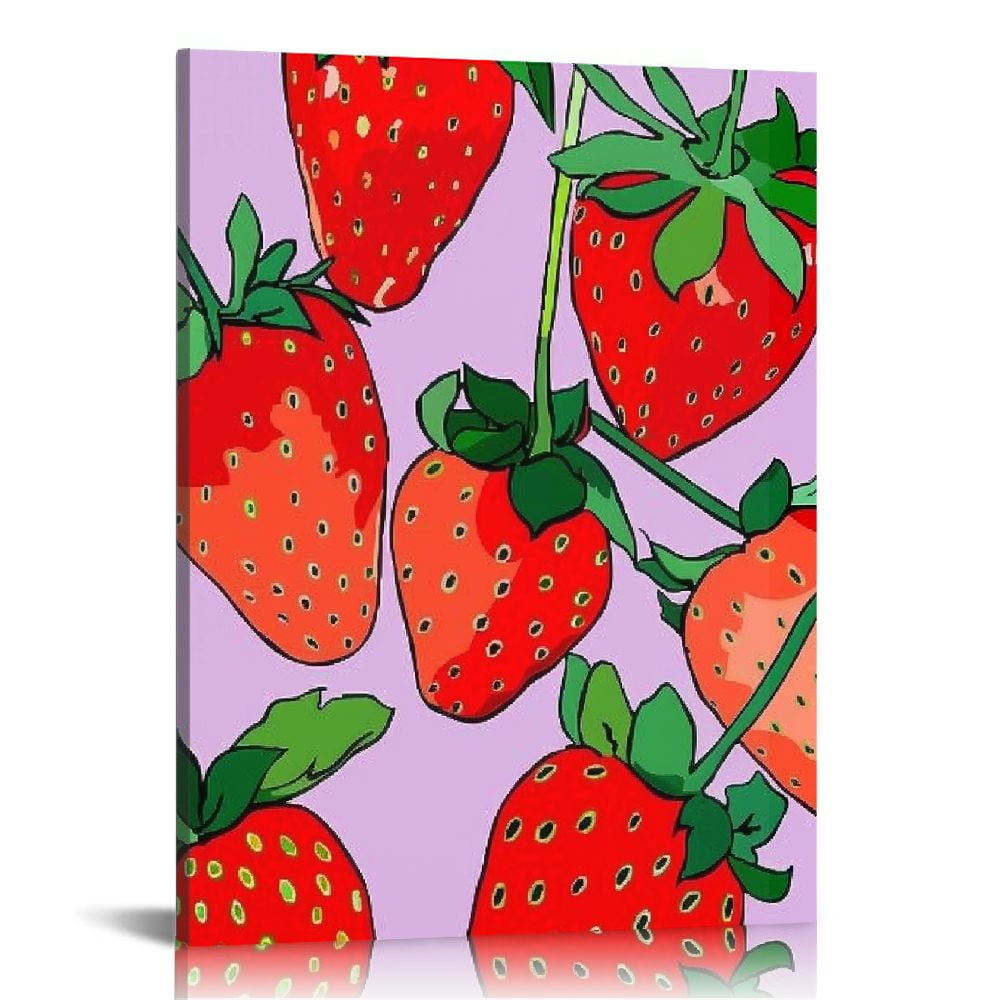 Nawypu Strawberry Pattern Wall Print, Cute Fruit Wall Art, Colorful Background Strawberry Fruit