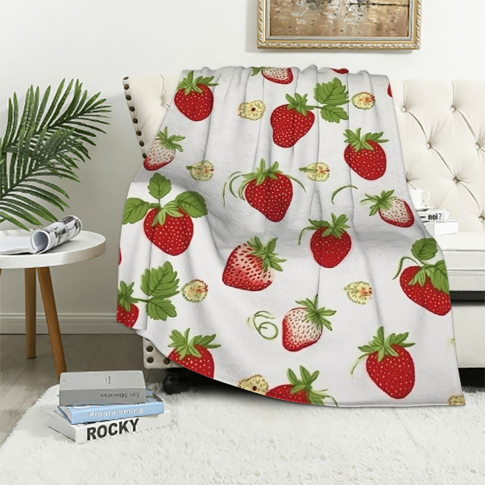 Nawypu Strawberry Red Pink Blanket Flannel Lightweight Soft Cozy Gifts ...