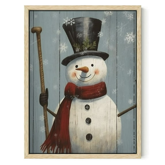 Nawypu Stupell Home Décor Sleigh Bells Ring Snowman Stretched Canvas Wall Art