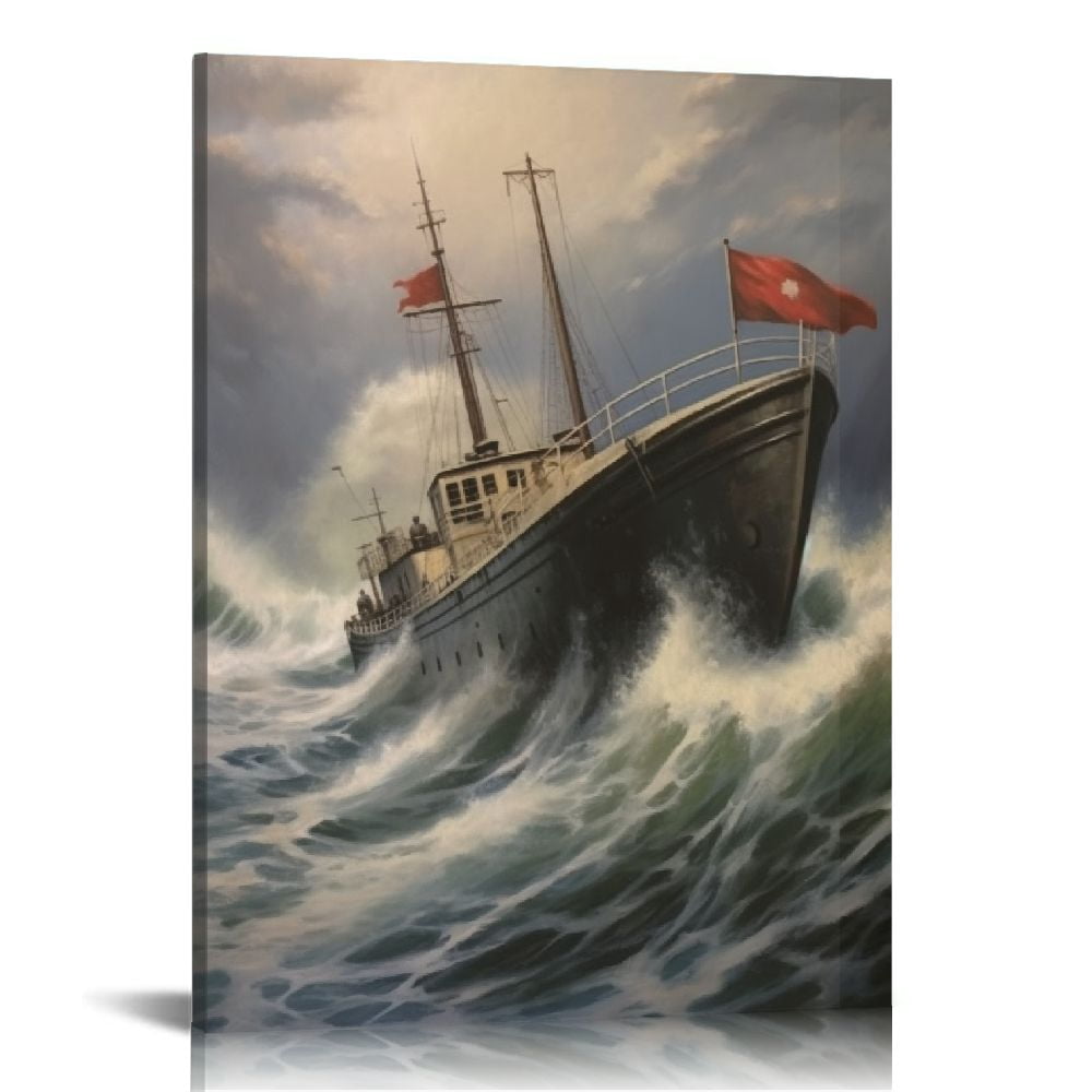 Nawypu Submarine Riding The Waves Vintage Drawing Poster Wall Art ...