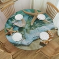 thumbnail image 1 of Nawypu Summer Beach Fitted Tablecloth Round with Elastic Edged, Sea Starfish Shell Waterproof Wipe Clean Table Cover for Outdoor Indoor Patio Kitchen - Fits Tables Diameter, 1 of 7
