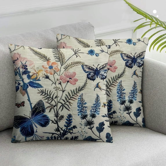 Nawypu Summer Pillow Covers Set of 2,Navy Blue Wild Flower Plant Throw Pillows Case,Seasonal Floral Outdoor Decorative Square Farmhouse Decor Cushion Covers for Home Sofa Bed Couch