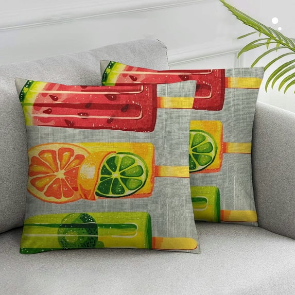 Nawypu Summer Pillow Covers Watercolor Ice Cream Popsicle Decorative Pillow Cases Watermelon Orange Kiwi Fruits Cushion Case Seasonal Farmhouse Home Decor For Sofa Couch Porch Outdoor,Set of 2