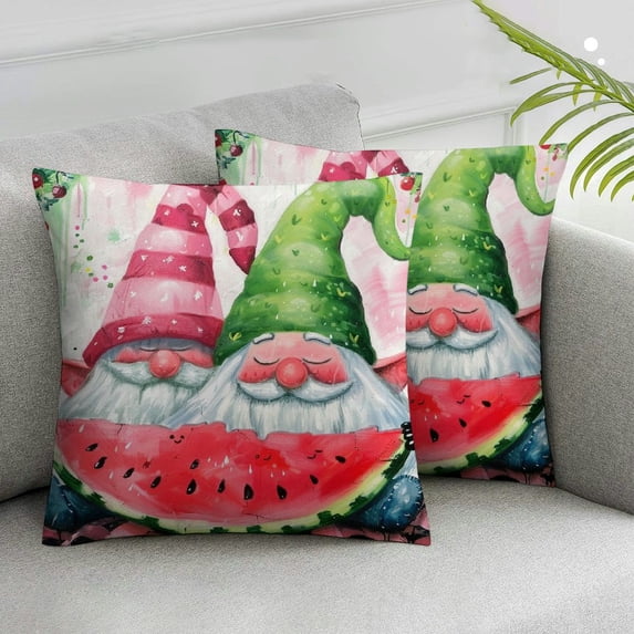 Nawypu Summer Watermelon Gnomes Pillow Covers, Cute Watercolor Fruit Throw Pillowcase Exotic Seasonal Decor, Rustic Farmhouse Sofa Bed Bedroom Home Decoration,Set of 2