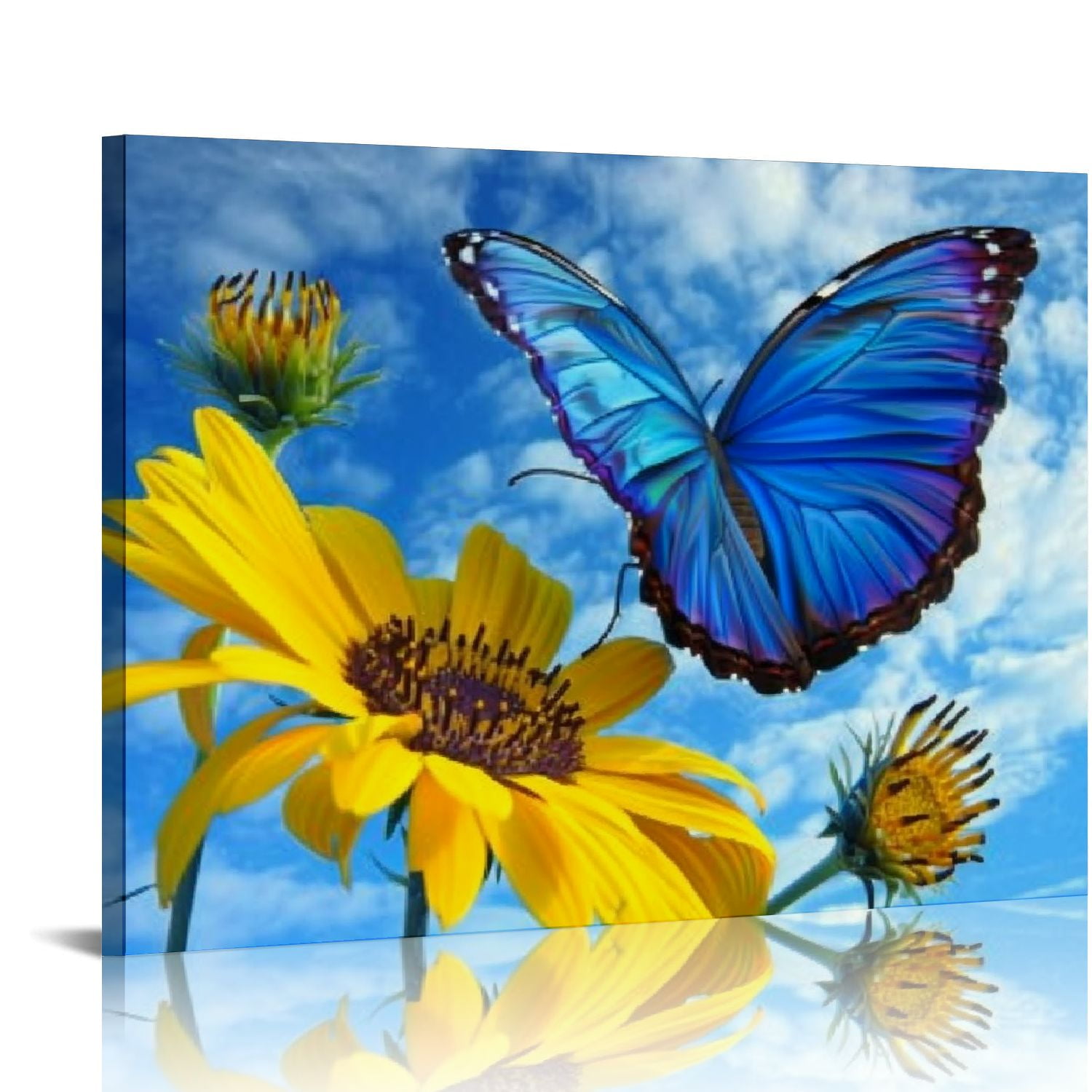 Nawypu Sunflower Butterfly Wall Art Bathroom Decor Blue Sky