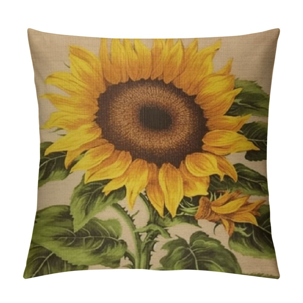 Nawypu Sunflower Decorative Pillow Covers Yellow Flower Green Leaves