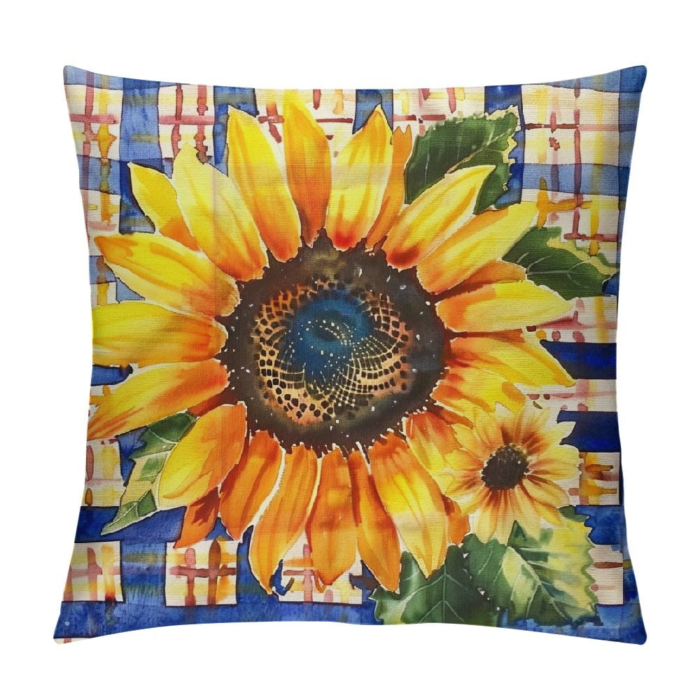 Awypu Sunflower Pillow Cover Blue Yellow Decorative Throw Pillow Case