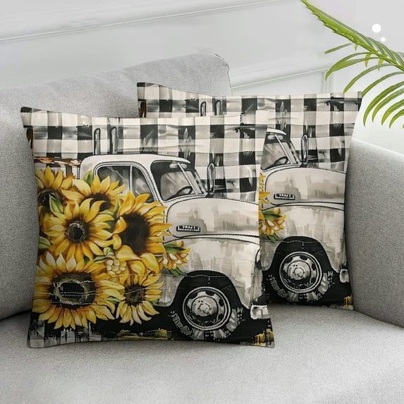 Nawypu Sunflower Pillow Cover Spring Summer Floral Truck Decorative Throw Pillow Case Buffalo Plaids Flower Home Sweet Home Cushion Cover for Home Office Farmhouse Sofa Decor