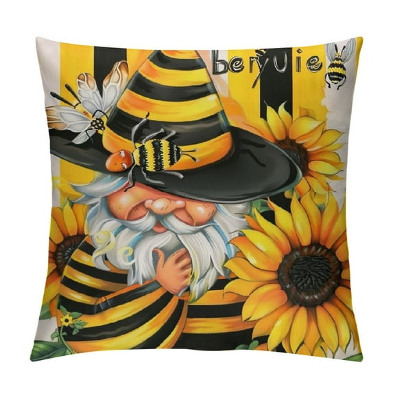 Nawypu  Sunflower Pillow Covers Buffalo Plaid Sunflower Decor Summer Pillow Covers for Couch Sofa Indoor Outdoor Yellow Sunflower Bee Pillows Summer Decorations