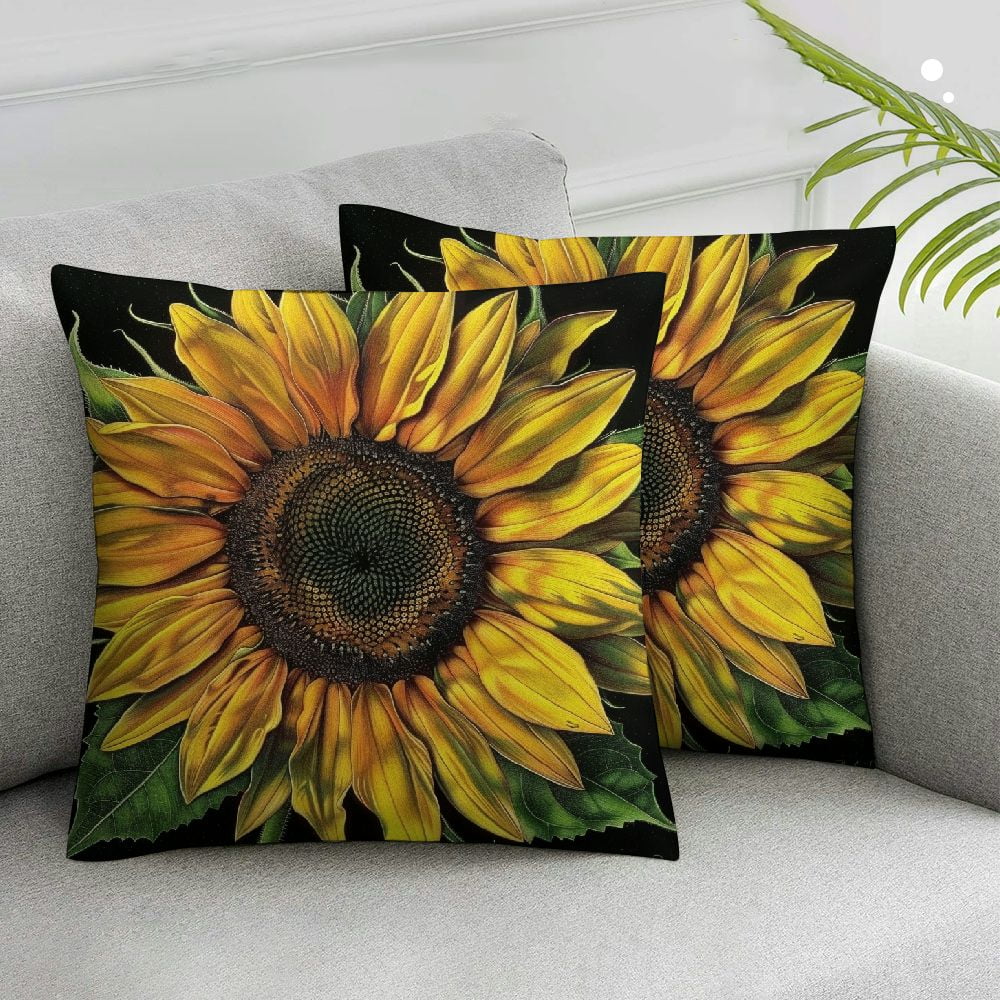 Nawypu Sunflowers On Black Spring Pillow Covers Flower Outdoor Square