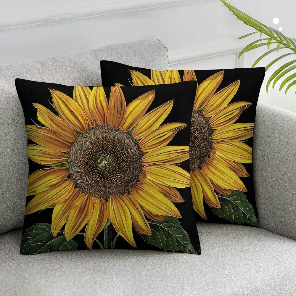 Nawypu Sunflowers On Black Spring Pillow Covers Flower Outdoor Square Indoor Decorative Throw