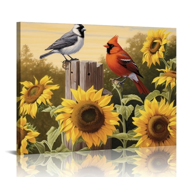 Nawypu Sunflowers and Songbirds Canvas Wall Decor Vanderdasson for Living Room, Bedroom, Bathroom, Kitchen, Office, Bar, Dining & Guest Room - Ready to Hang