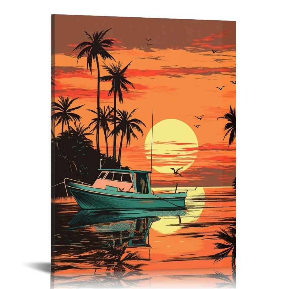 Nawypu Sunrise Beach Theme Canvas Prints Wall Art Ocean Sea Pictures