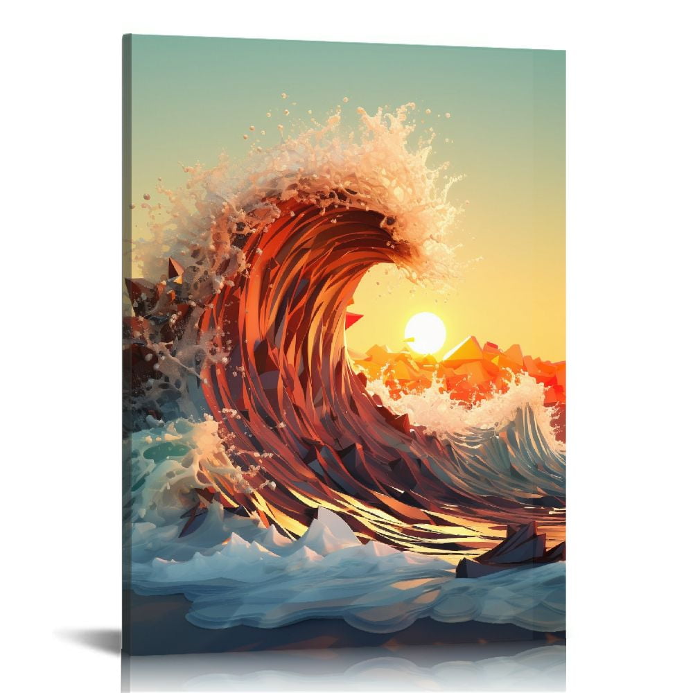 Nawypu Sunrise Ocean Waves Canvas Wall Art For Living Room Bedroom Wall ...