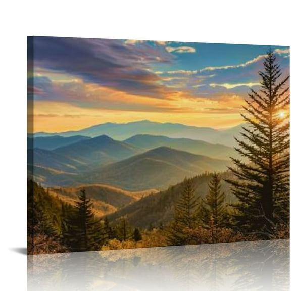 Nawypu Sunrise In Smoky Mountains Canvas - Mountain Pictures Wall Decor - Nature Wall Art, Mountain Canvas Wall Art Photography - Mountains Wall Art for Nature Lovers