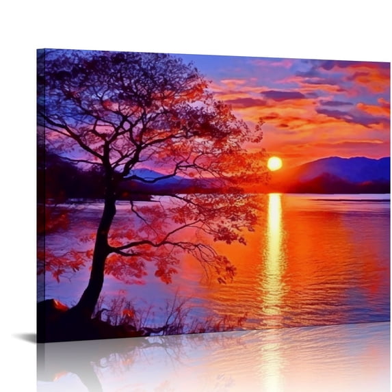 Nawypu Sunset Poster Canvas Wall Art Nature Pictures for Living Room Bedroom Office Wall Decorations 20x16 inch