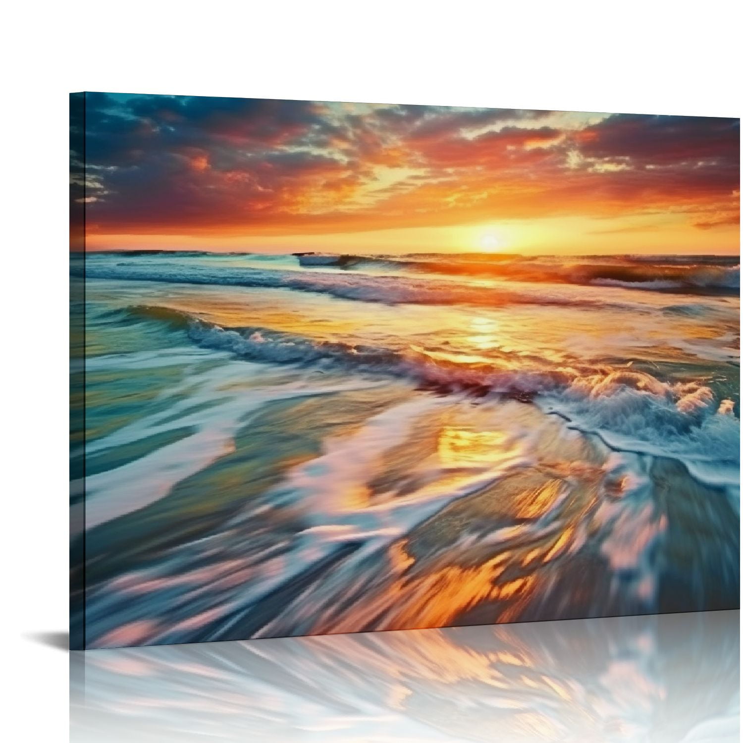 Nawypu Sunset Wall Art for Living Room, Gold Beach Wave Canvas Wall ...