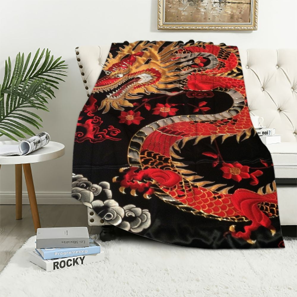Nawypu Super Soft Korean Mink Style Blanket Red Dragon Chinese Design ...