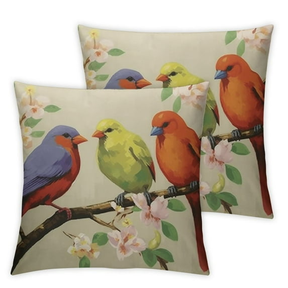 Nawypu Super Soft Throw Pillow Covers Painting Birds with Branch White Flowers Standard Pillowcase Decorative Cushion Case Cover for Couch Bed 2Pcs