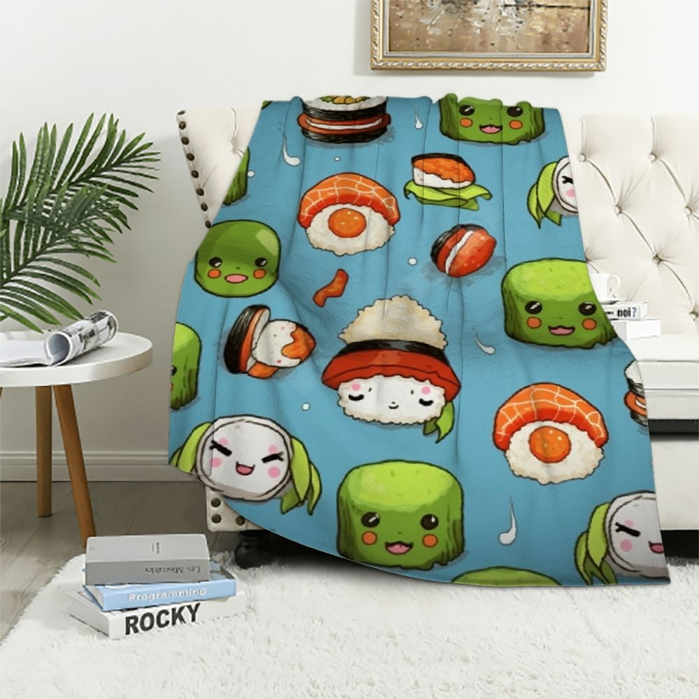 Nawypu Sushi Cute Pattern Blanket, Soft Blankets Flannel Bed Throw Cozy